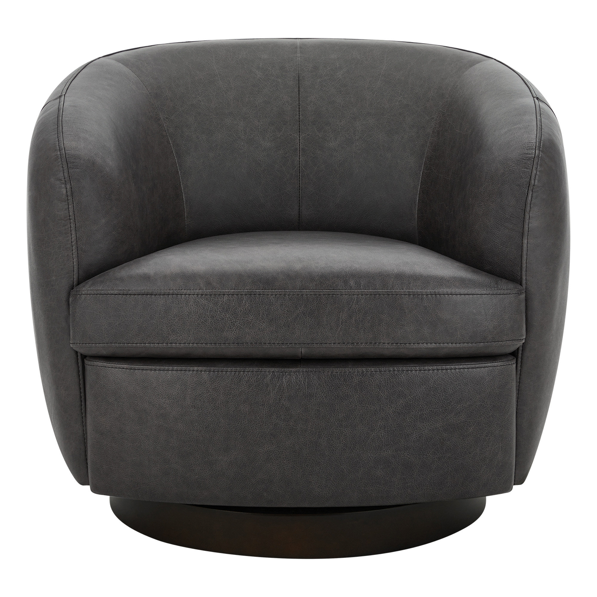 Marcy Genuine Leather Swivel Barrel Chair, Marseille Black Top Grain Leather