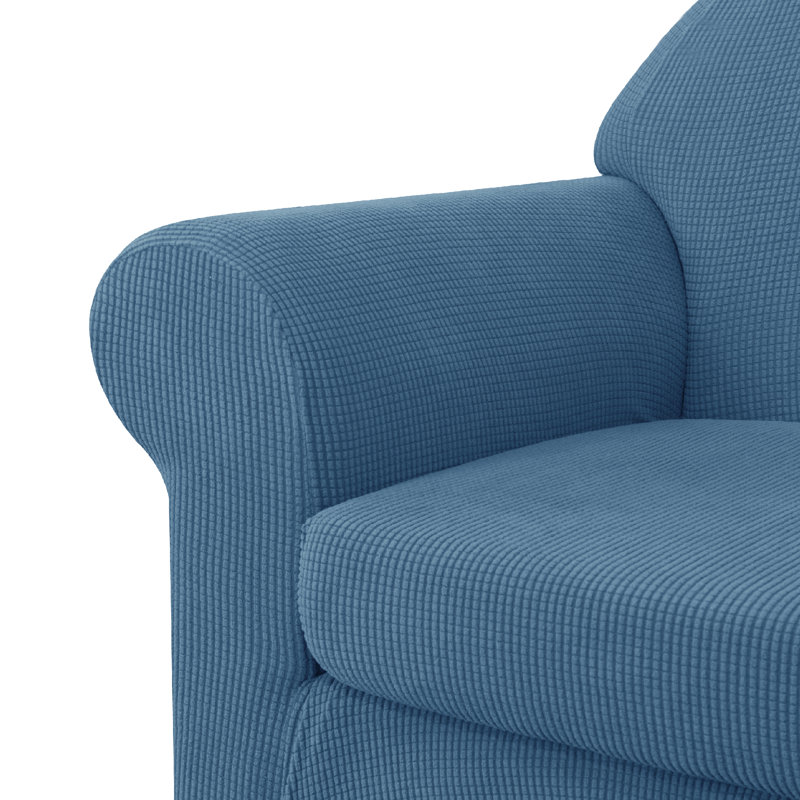 3 Piece Stretch Jacquard Couch Cover, Sofa Slipcover for 2 Cushion Couch, Machine Washable Furniture Protector(Loveseat, Denim Blue)