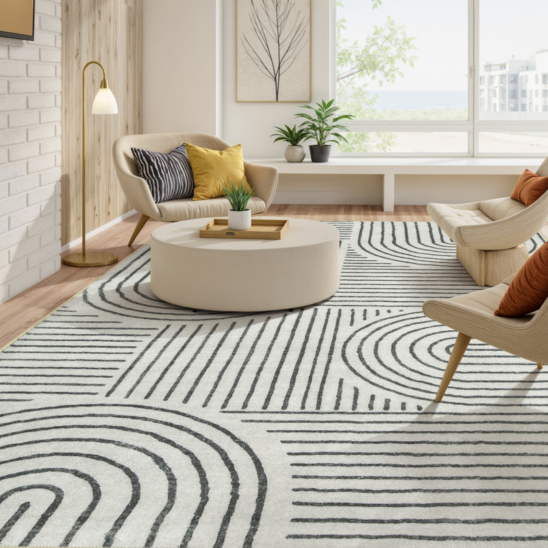 Abstract Washable Area Rug Soft Bedroom Rug for Living Room Ultra-Thin Non Slip Office Carpet, Rectangle 8' x 10'