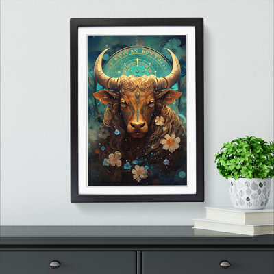 XYZ-FRM-V1223-6122 Taurus Zodiac Tachisme No.2 - Single Picture Frame Print on Wood