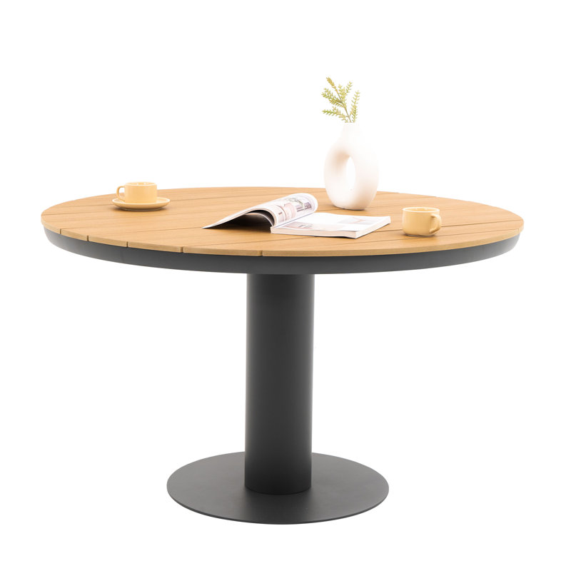 Table de salle à manger d'extérieur pour 4 personnes avec table en aluminium et surface en bois, gris, Gris