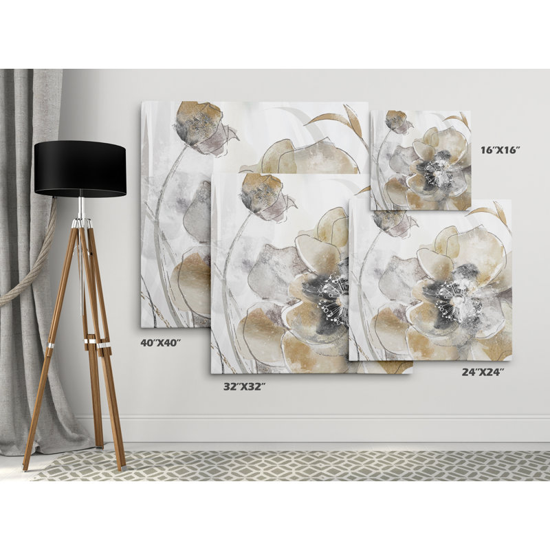 Taupe Spring Poppy I - Painting, 40" H x 40" W x 1.5" D, Wrapped Canvas