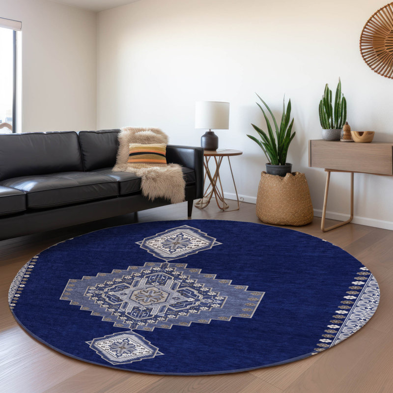 Premium Machine Washable Guada AMF1014 Oriental Rug, Round 8'