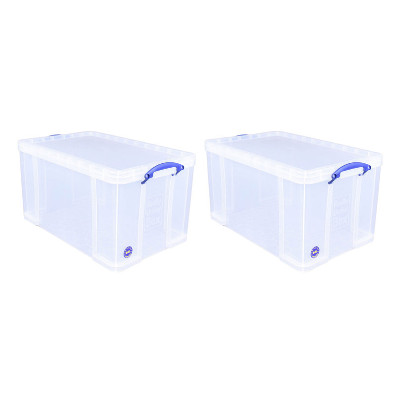  84L Storage Bin w/Snap Lid & Clip Lock Handle, 2 Pack, Clear