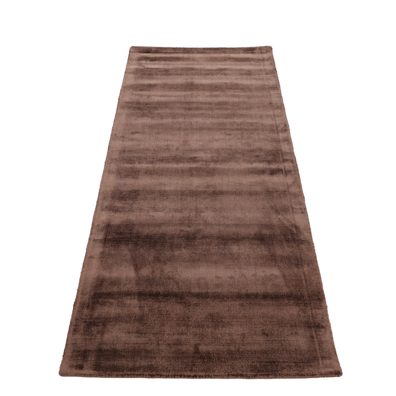 Ava Handmade Viscose Silky Solid Soft Dark Brown Rug, Runner 75 x 200cm