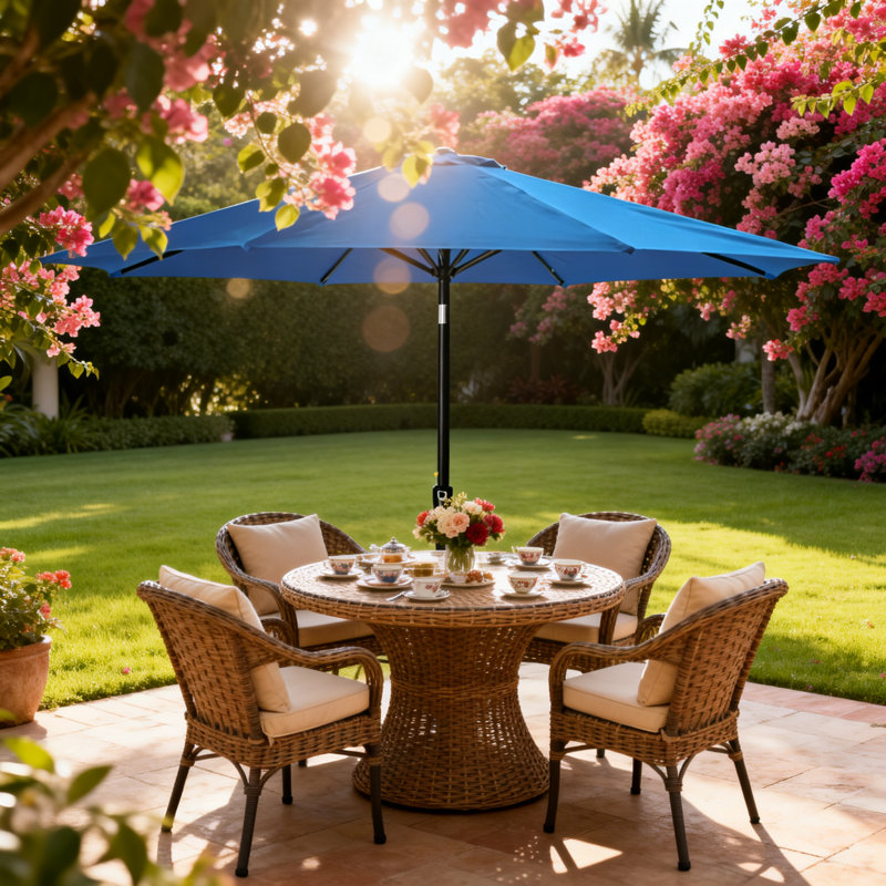 11 pi. Parasol de patio moderne en porte-à-faux, L 132 po x P 132 po, Bleu