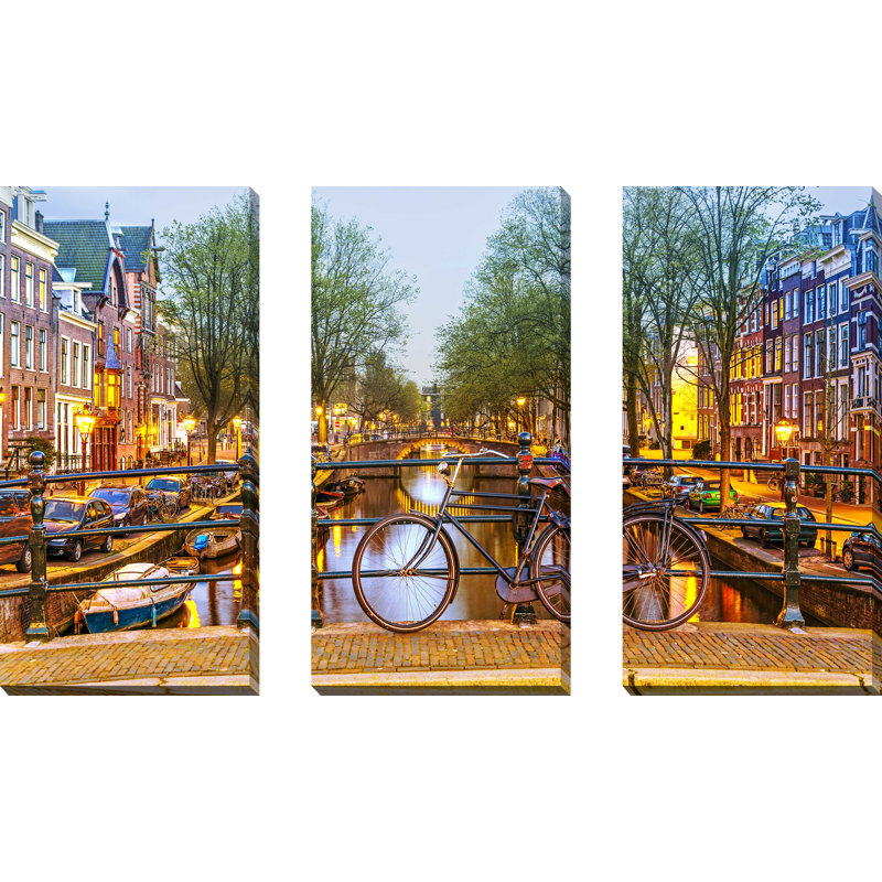 Amsterdam Vélo - Reproduction de photo sur toile tendue à images multiples, H 24 po x l 36 po x P 0,75 po