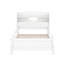 Lit plateforme simple en bois avec éclairage à DEL intégré, tête de lit avec rangement et garde-corps-555259783