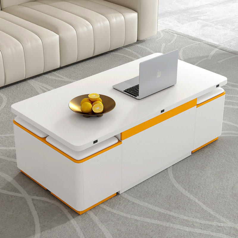 [Vidéo fournie] Table basse à plateau relevable VIBE HAUS avec tabourets de rangement, table centrale moderne avec plateau pliable, table basse réglable multifonctionnelle pour le salon