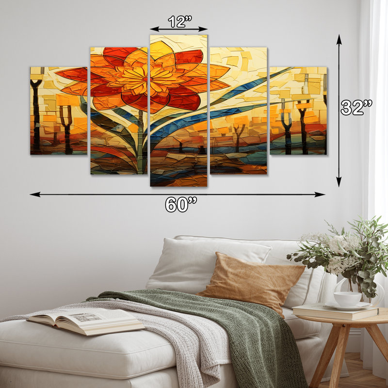 «Ernesto Buttercup Sunset Landscape» - ensemble d'art mural jonquille 5 pièces