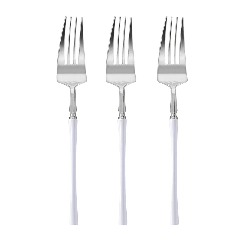 Silver with White Handle Moderno Disposable Plastic Dinner Forks