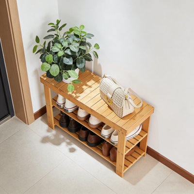 Banc à chaussures en bambou avec rangement à 3 niveaux