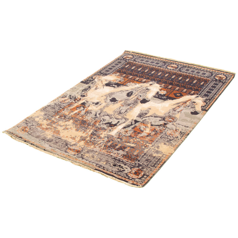 Tapis décoratif de conception unique 5 pi 5 po x 8 pi noué à la main New Age