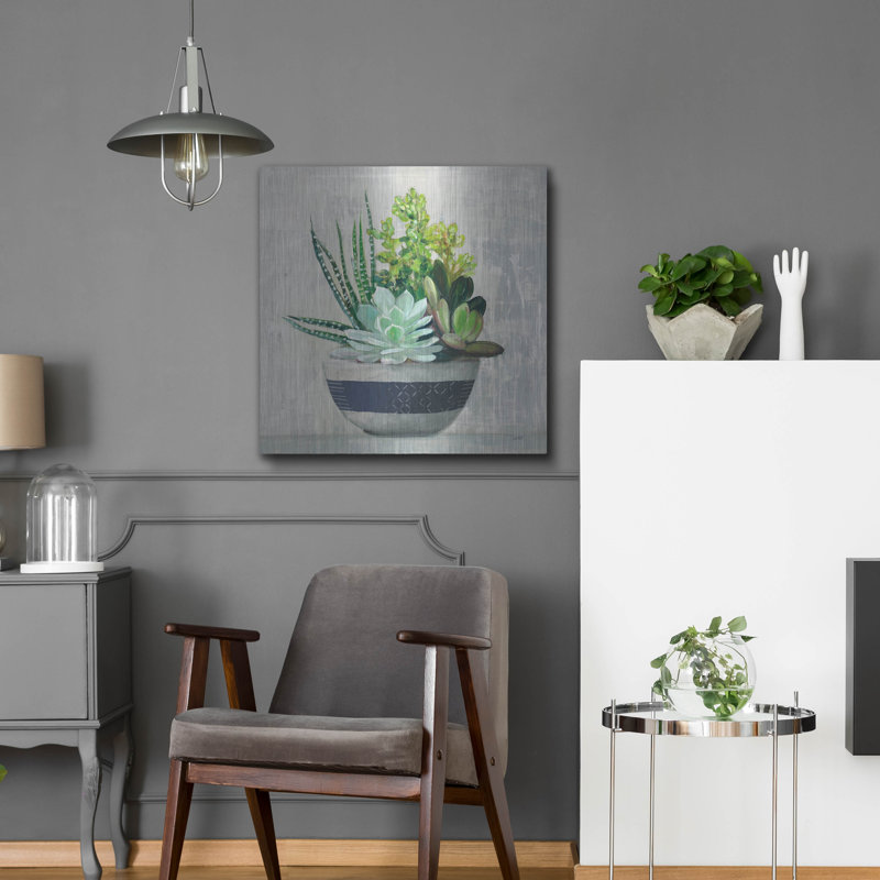 «Succulent Still Life 2 Navy» par Julia Purinton, art mural en métal, H 24 po x l 24 po