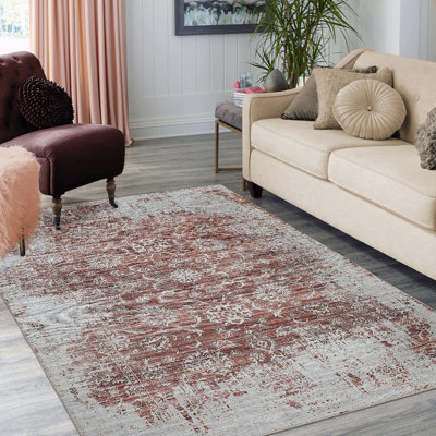 Tapis oriental vieilli 5 pi x 8 pi résistant aux taches