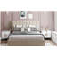 Grand lit plateforme tapissier avec système de rangement hydraulique - beige