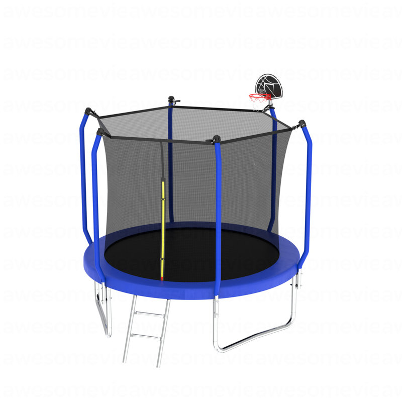 Trampoline 8FT avec panier de basketball, trampoline d'extérieur renforcé de type ASTM avec filet d'enclos