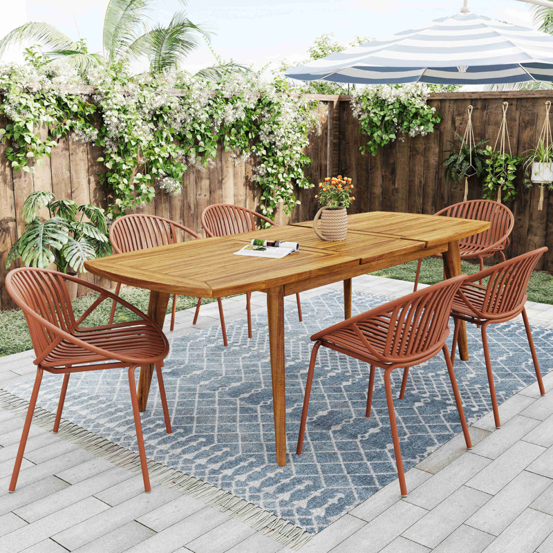 Ensemble de salle à manger d'extérieur moderne 7 pièces avec chaise empilable, orange, Orange