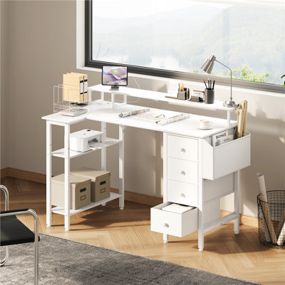 L-Shaped Computer Desk with Built-In Electrical Outlet