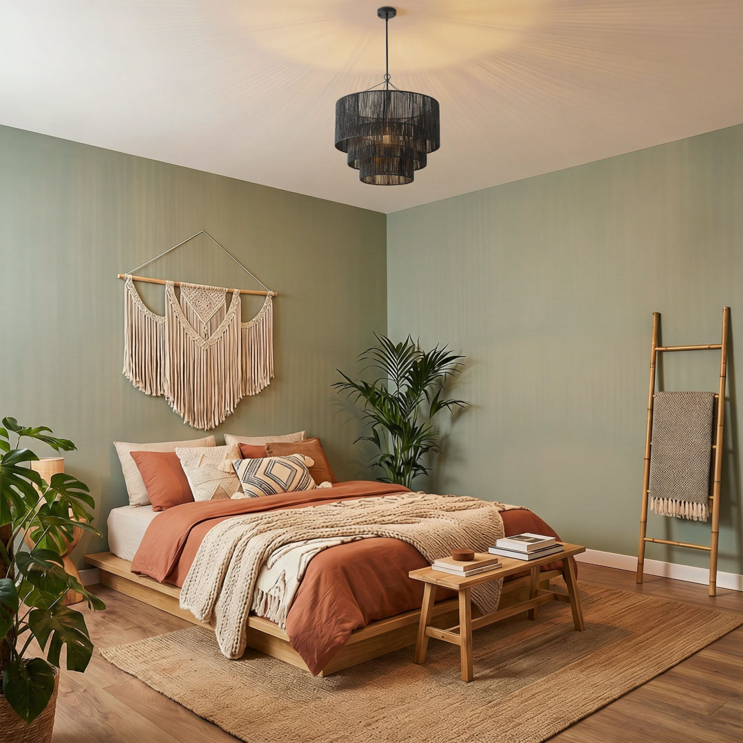 Arlandus 1-Light 23.62 inch E26 Woven Black Finish Dimmable Pendant Light Wade Logan®