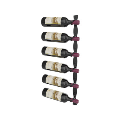 Lleucu 6-Bottle Helical Wall-Mounted Metal Wine Rack Kit in Matte Black - 30”, Left-Facing