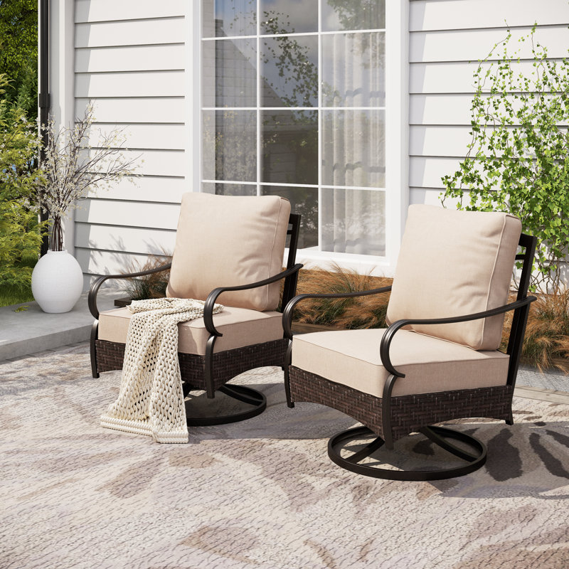 Swivel Patio Chair With Cushions(Set Of 2)