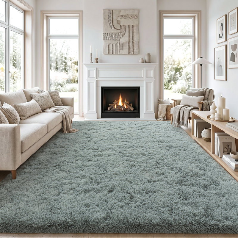 Solid Rug Soft Fluffy Light Gray Indoor Area Rug for Living Room Bedroom Nursery Kids Room, Rectangle 6' x 9', Light Gray