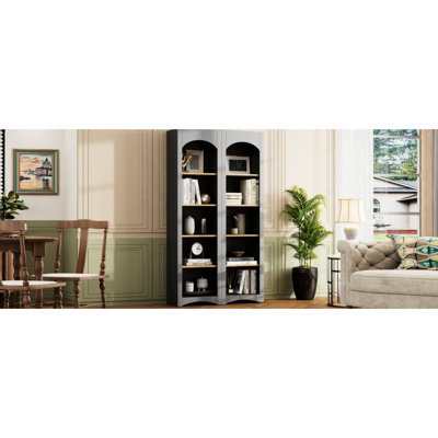 Grey Cabinet, With Adjustable Shelves For Dining Room, Office, Stable Design Style Bookcase, 2 Tier Balcony