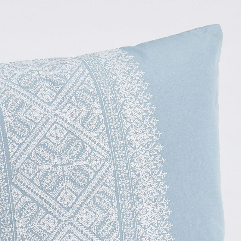 Toledo Embroidery Pillow, 15" x 26", Chambray/White