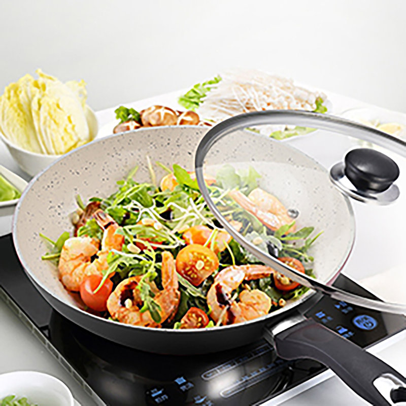 CS KOCHSYSTEME Aluminum Non-Stick Frying Pan with Lid, 9.5", Black/White