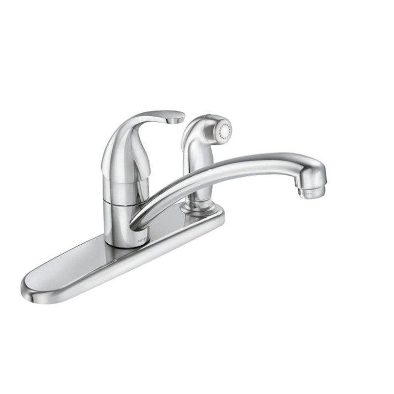 Robinet de cuisine à fixation sur comptoir à poignée simple avec douchette Moen Adler (plaque de pont incluse) (douchette latérale incluse)