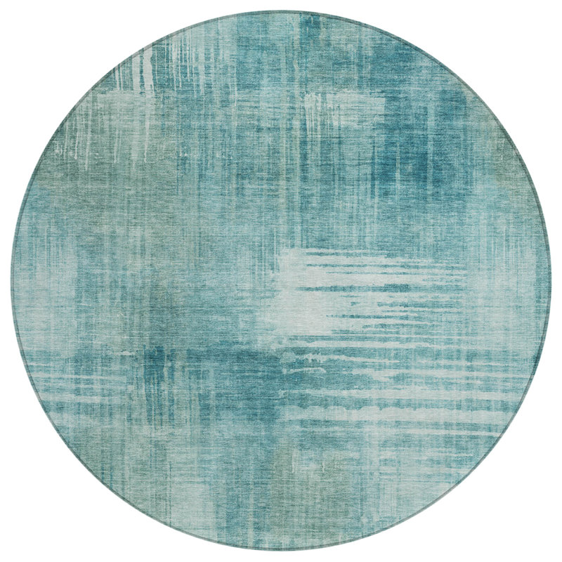 Machine Washable Indoor/Outdoor Chantille ACN2718 Abstract Rug, Teal, 8' Round