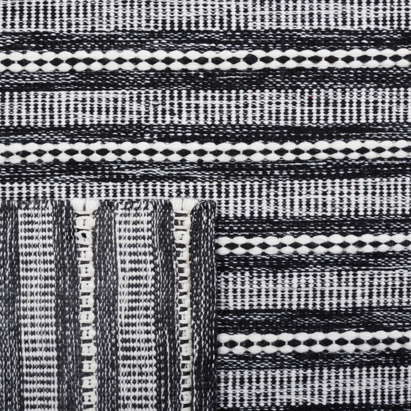 Black and Ivory Kilim Flatweave Striped 5' x 8' Area Rug