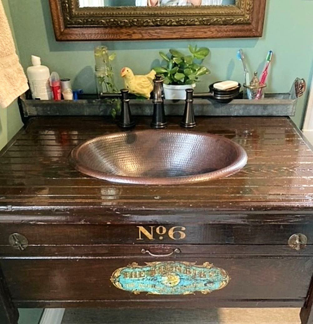 19'' Aged Copper Oval Drop-In Bathroom Sink Hand Hammered SimplyCopper