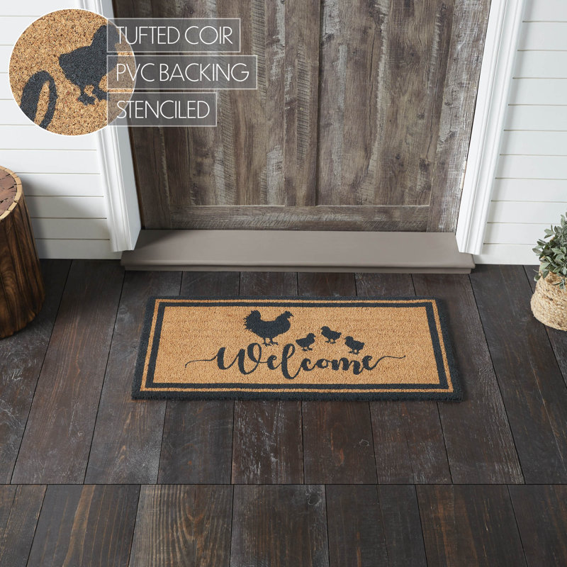 Down Home Hen & Chicks Coir Welcome Rug Rect, 17" W x 36" L