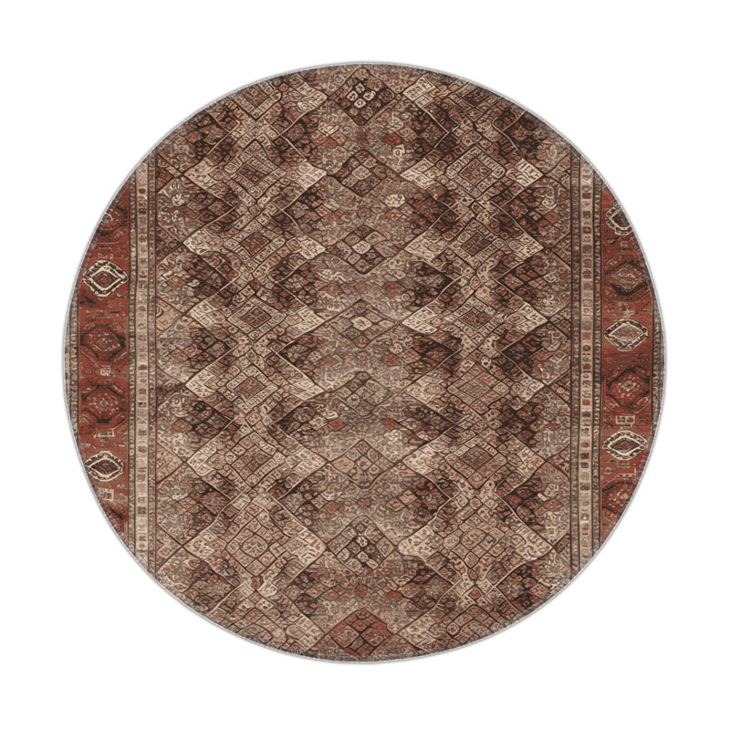 Persian Brown Indoor and Outdoor Area Rug, Round 5'