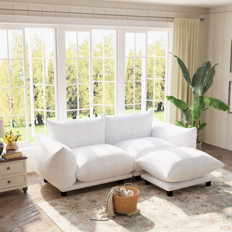 Hollye 74.8'' Upholstered Sofa, Modular Sectional Sofa for Living Room, White Linen Blend