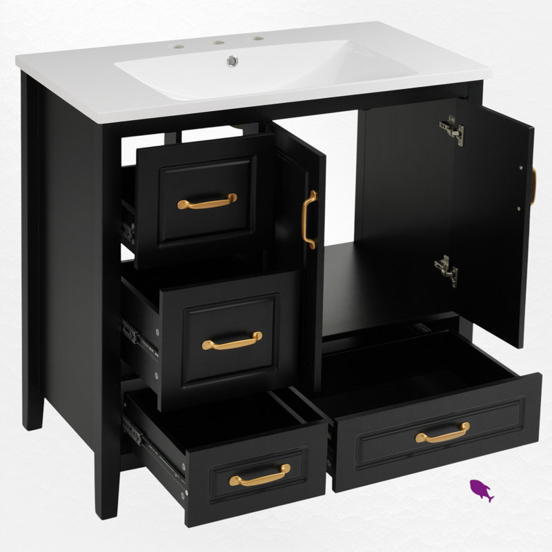 Meuble-lavabo simple 36 po avec plateau en résine, Noir