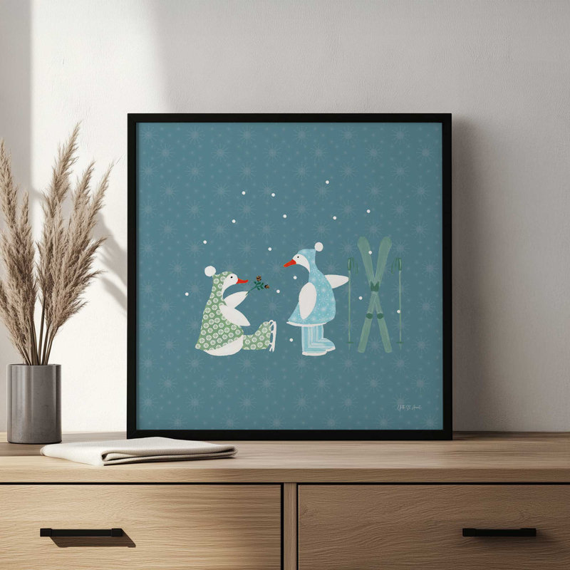 «Ducks in the Snow VII» par Yvette St. Amant, reproduction d'art, H 30 po x l 30 po, Noir