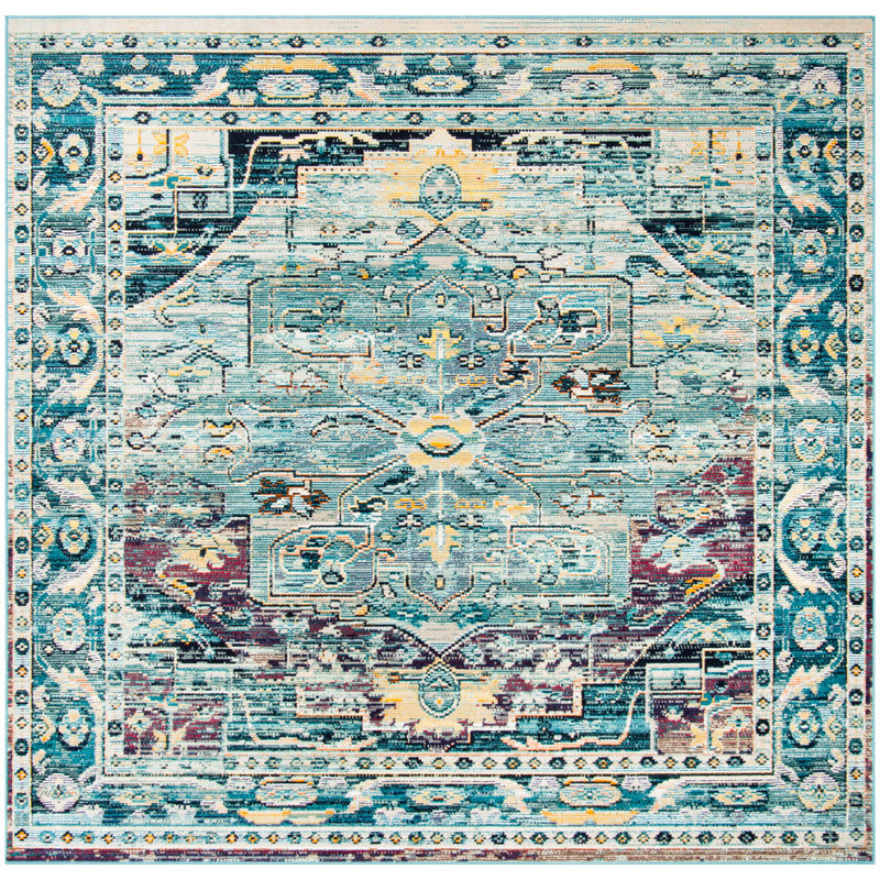 Tapis bleu sarcelle / mauve Lavine, Carré 7 pi