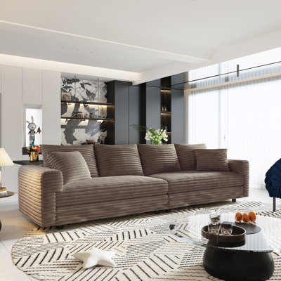 102.4 " Plush Corduroy 4-Seat Sofa,Modern Comfy Upholstered Sofa Cloud Couch,Deep Seat Couches with Soft Pillows,Convertible Deep Seat Sofa Lounge Chair for Apartment,Camel(Old Sku:W1885S00270)