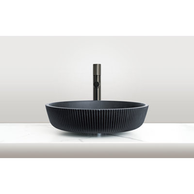 CastelloUSA Timeless 16.54" Matte Black Tempered Glass Circular Vessel Bathroom Sink