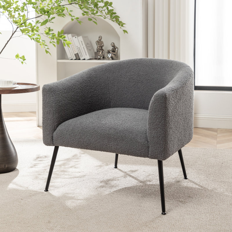 Fauteuil demi-tonneau Jameila, Fausse fourrure grise, 1, Noir
