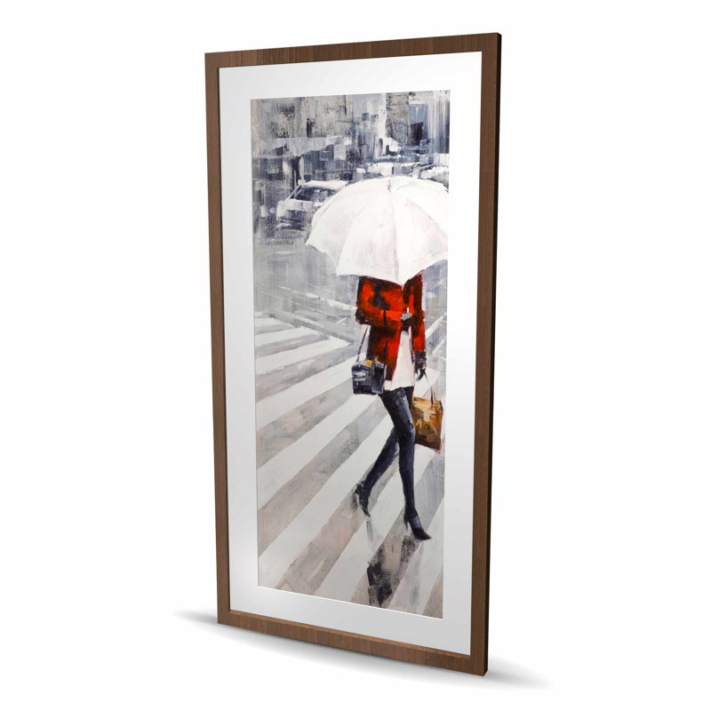 Woman Walking with Umbrella - Black Livingroom Framed Print