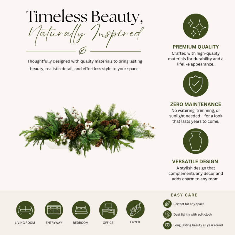 Holiday Arrangement with Evergreens, Berries and Pinecones