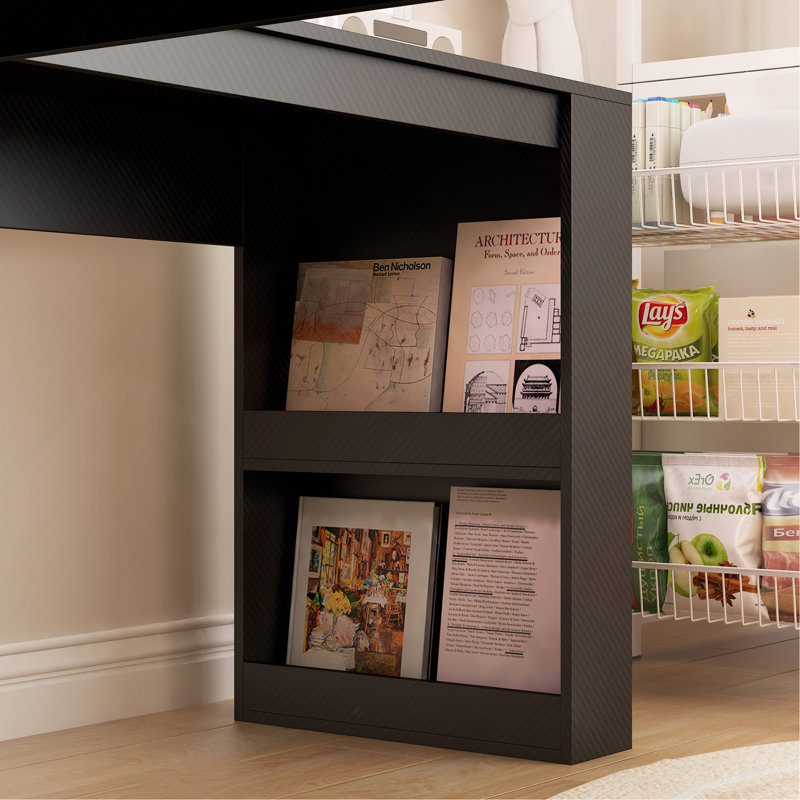 Bureau en L avec chargeur, bureau d'ordinateur avec tiroirs, bibliothèque, bureau d'angle moderne, bureau à domicile, bureau d'écriture en L