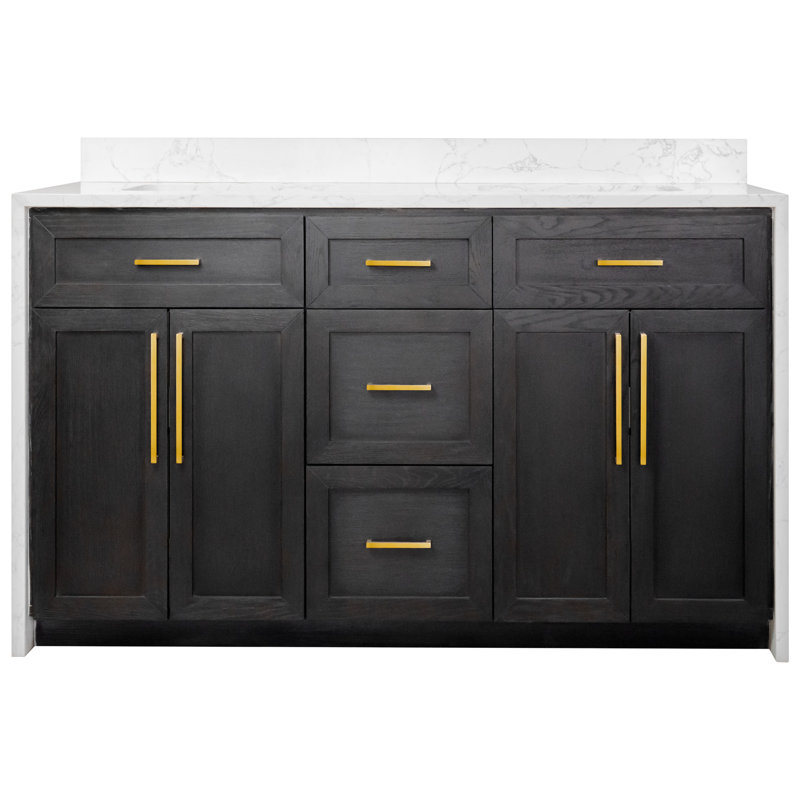 Ensemble de meuble-lavabo double 60 po Akalya, Chêne foncé