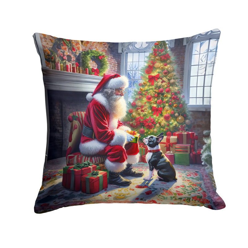Coussin décoratif Boston Terrier and Santa Claus, H 14 po x l 14 po