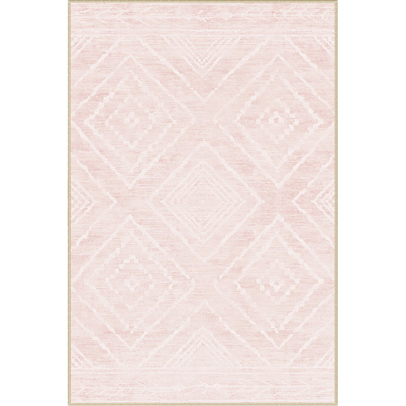 Machine Washable Non Slip Western Area Rugs for Living Room Bedroom Dining Room, Rectangle 6' x 9', Pink/Cream