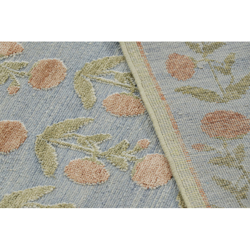 Rug & Kilim’S Block Print Rug Design With Brown And Green Floral Patterns, Rectangle 12' x 16'